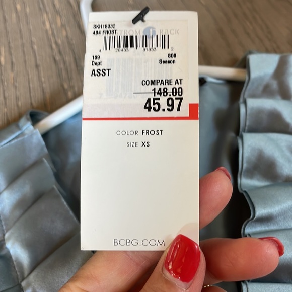 BCBG Silk Ruffle Neck Blue blouse in a size XS - Picture 7 of 9